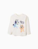 T-shirt à manches longues en coton Bluey pour bébés et enfants, blanc