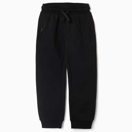 Pantalon de jogging en polaire avec cordon de serrage et poches pour garçon, noir