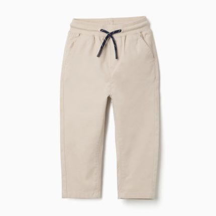 Pantalon en sergé coupe slim avec cordon de serrage pour bébé garçon, beige clair