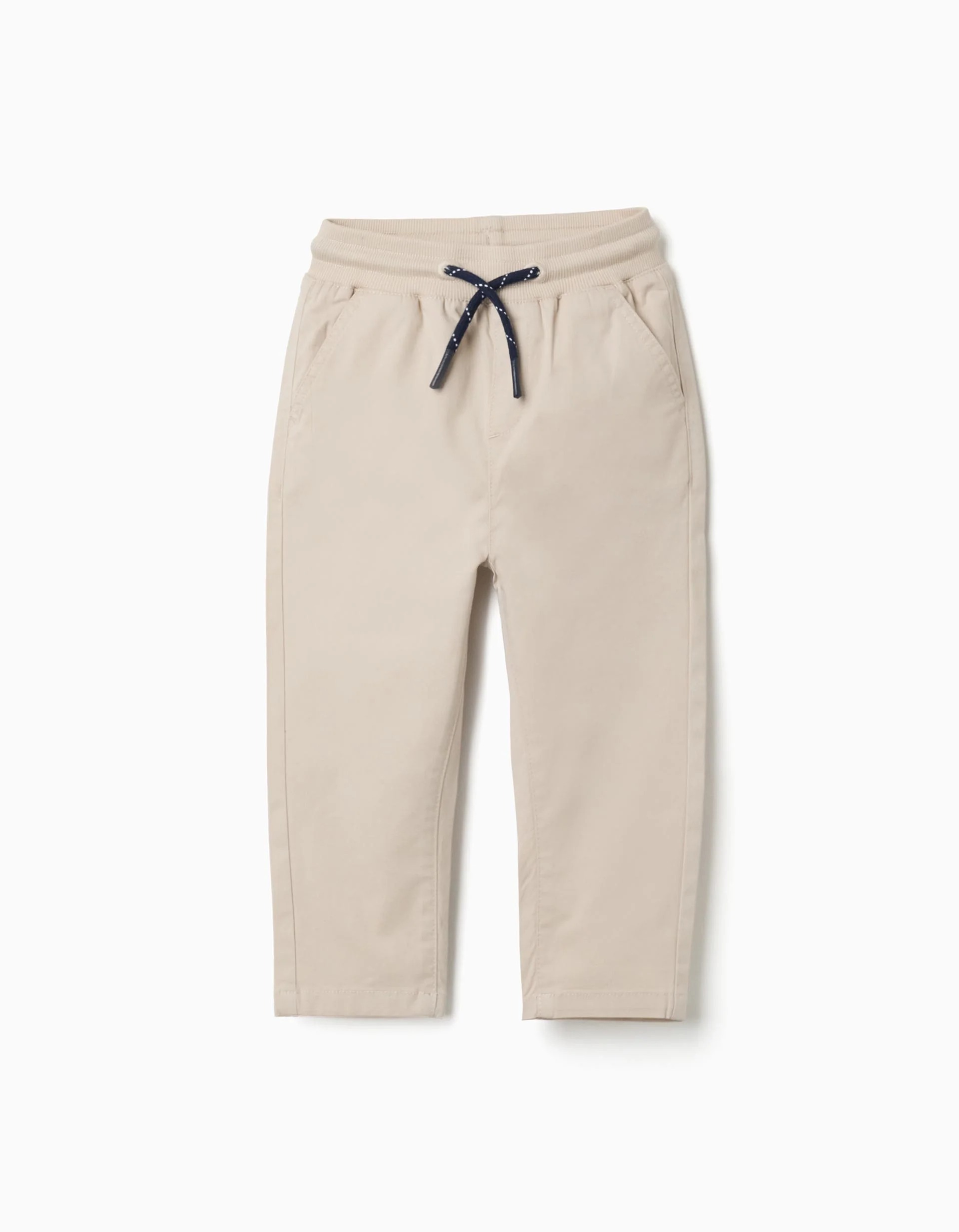 31081935021-0 Pantalon en sergé coupe slim avec cordon de serrage pour bébé garçon, beige clair – Image 1