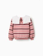 Sweat-shirt rayé à col nœud pour filles, multicolore – Image 2