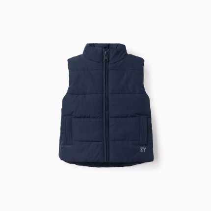 Gilet matelassé avec doublure polaire et poches latérales pour bébé, bleu marine