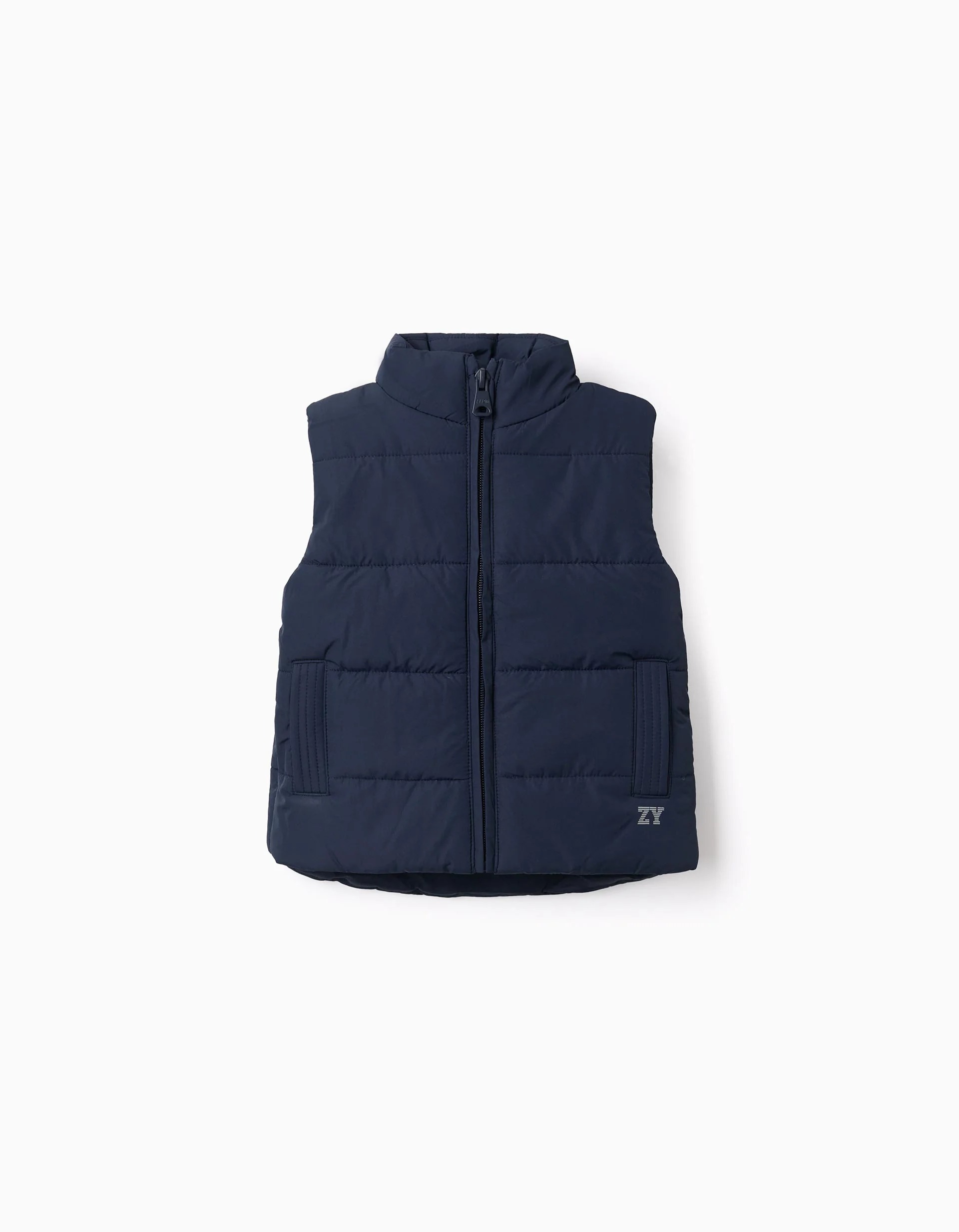 31081977006-0 Gilet matelassé avec doublure polaire et poches latérales pour bébé, bleu marine – Image 1