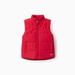 Gilet matelassé rouge avec doublure polaire et poches latérales pour bébé