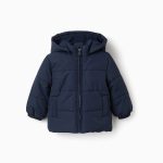 Doudoune à capuche amovible pour bébé garçon, bleu marine