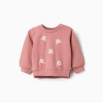 Sweat-shirt rose à imprimé floral en relief pour bébé fille