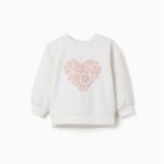 Sweat-shirt à imprimé floral en relief pour bébé fille, blanc/rose