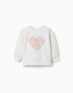 Sweat-shirt à imprimé floral en relief pour bébé fille, blanc/rose