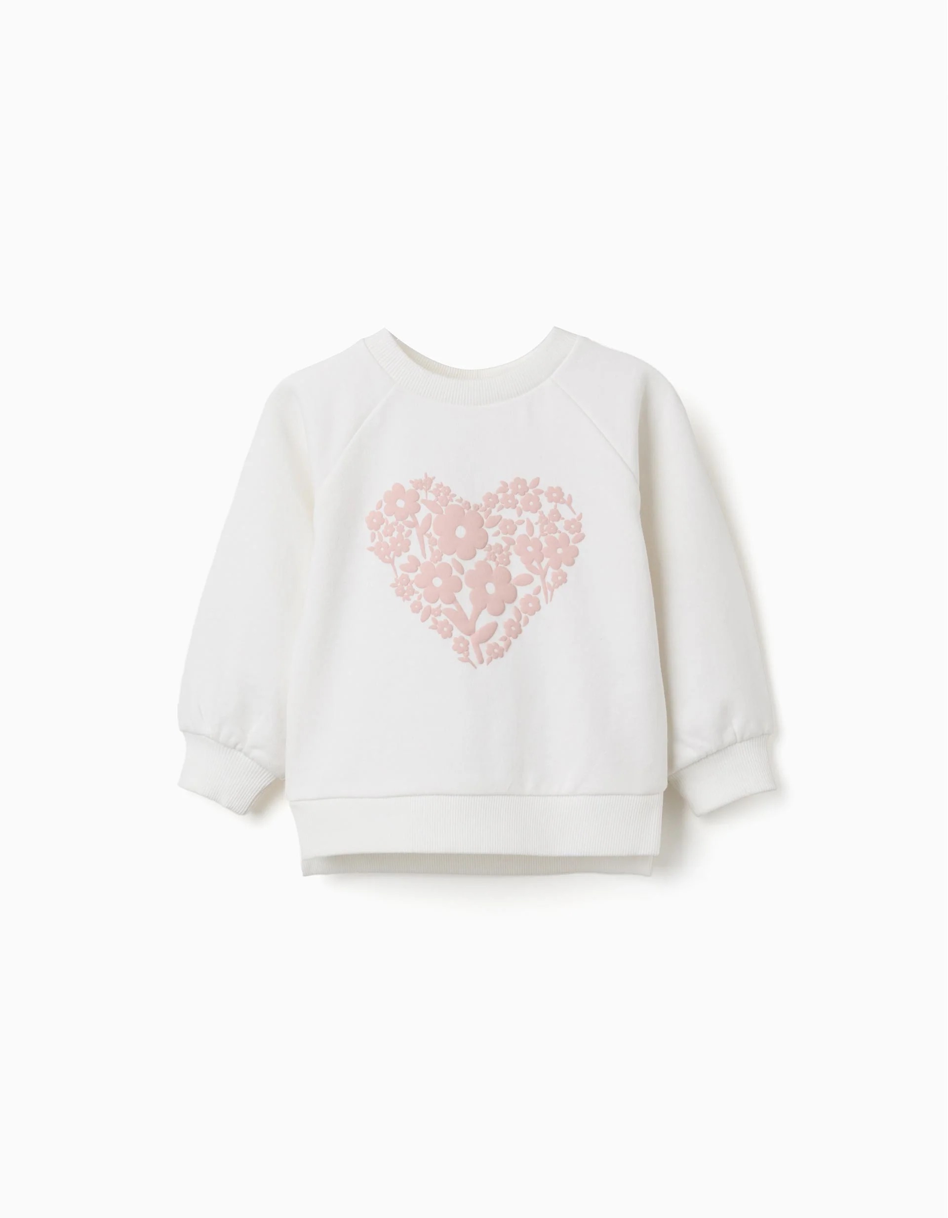 31081989041-0 Sweat-shirt à imprimé floral en relief pour bébé fille, blanc/rose – Image 1
