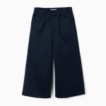 Pantalon large en maille interlock pour filles, bleu marine