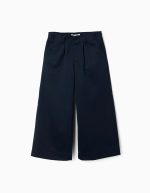 Pantalon large en maille interlock pour filles, bleu marine