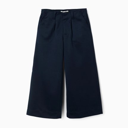 Pantalon large en maille interlock pour filles, bleu marine