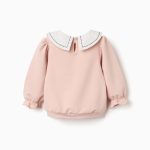 Sweat-shirt en coton à col brodé pour bébé fille, rose clair