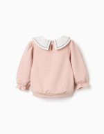 Sweat-shirt en coton à col brodé pour bébé fille, rose clair