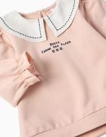 Sweat-shirt en coton à col brodé pour bébé fille, rose clair – Image 2