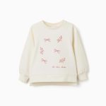 Sweat-shirt à imprimé en relief Arts pour filles, blanc/rose
