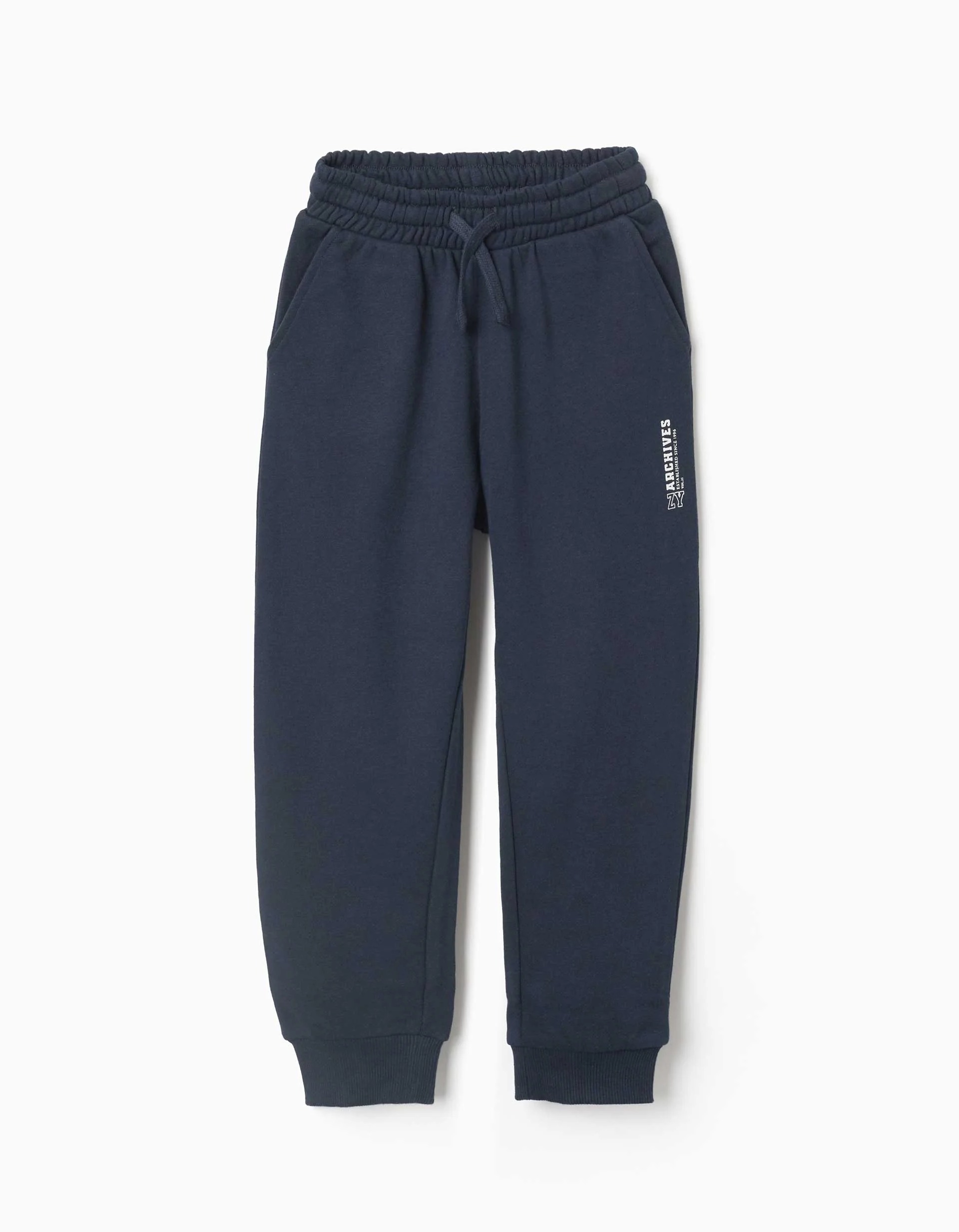 31081998006-0 Pantalon de jogging slim en polaire avec poches et imprimé ZY pour garçon, bleu marine – Image 1