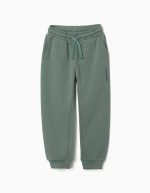 Pantalon de jogging slim en polaire avec poches et imprimé ZY pour garçon, vert foncé