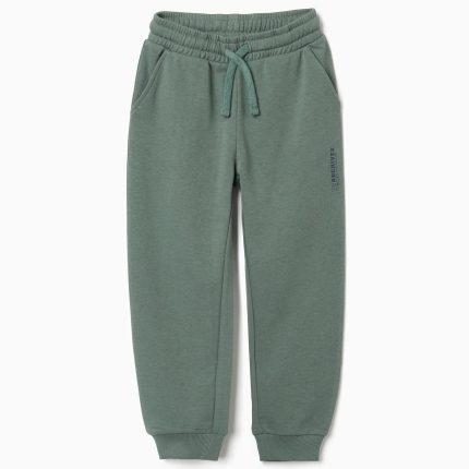 Pantalon de jogging slim en polaire avec poches et imprimé ZY pour garçon, vert foncé