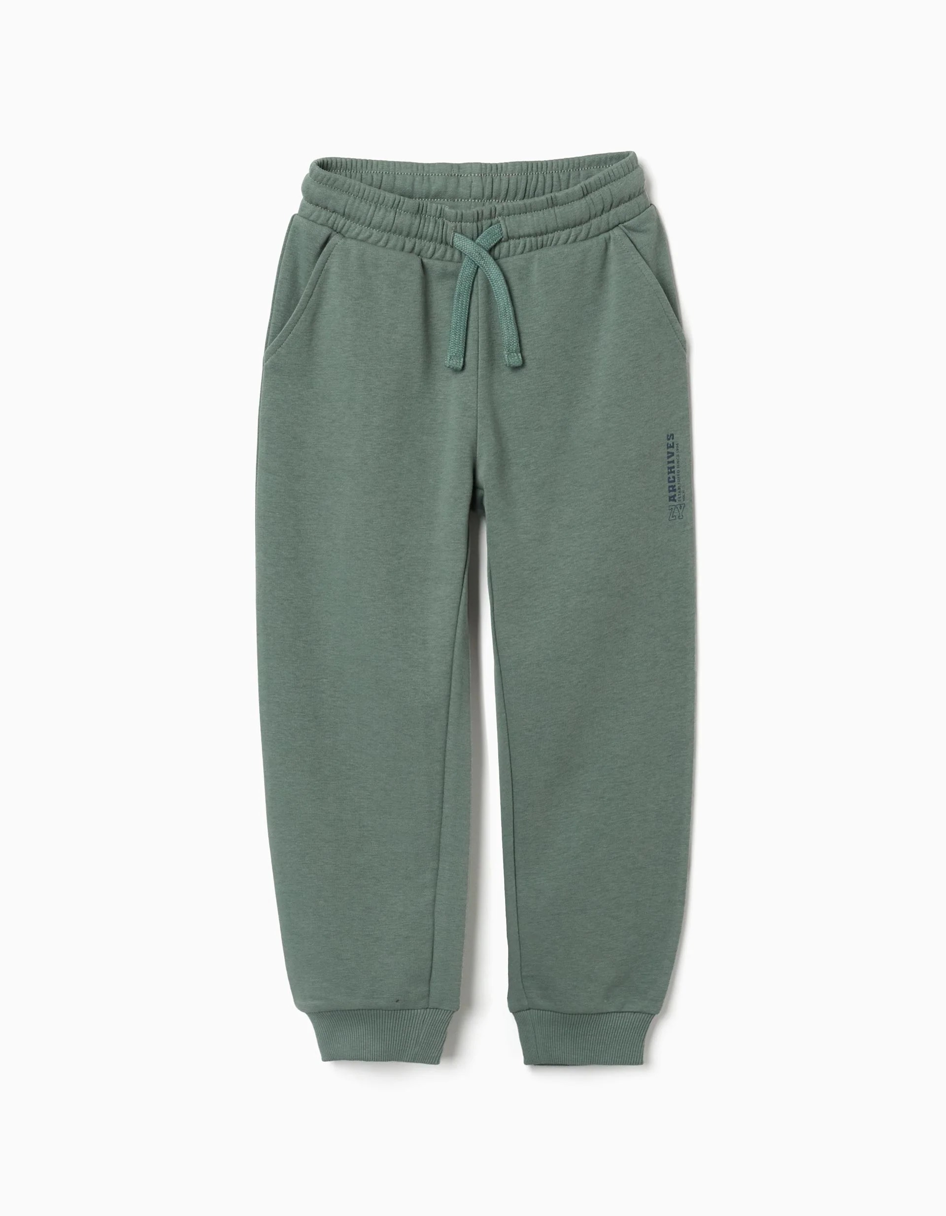 31081998009-0 Pantalon de jogging slim en polaire avec poches et imprimé ZY pour garçon, vert foncé – Image 1
