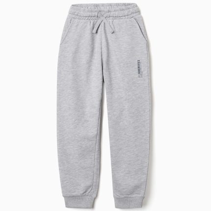 Pantalon de jogging slim en polaire avec poches et imprimé ZY pour garçon, gris clair