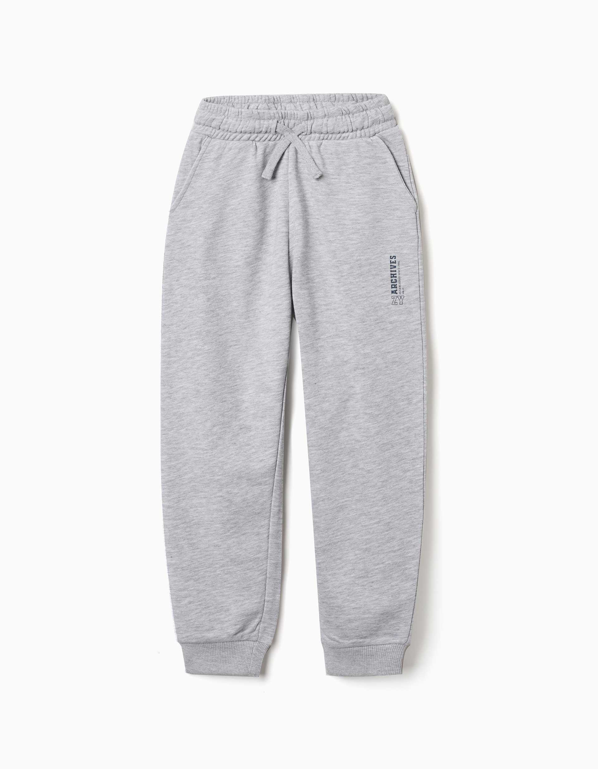 31081998027-0 Pantalon de jogging slim en polaire avec poches et imprimé ZY pour garçon, gris clair – Image 1