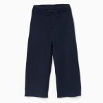 Pantalon large en maille côtelée pour bébé fille, bleu marine