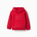 Sweat à capuche rouge avec logo ZY en relief pour bébé garçon