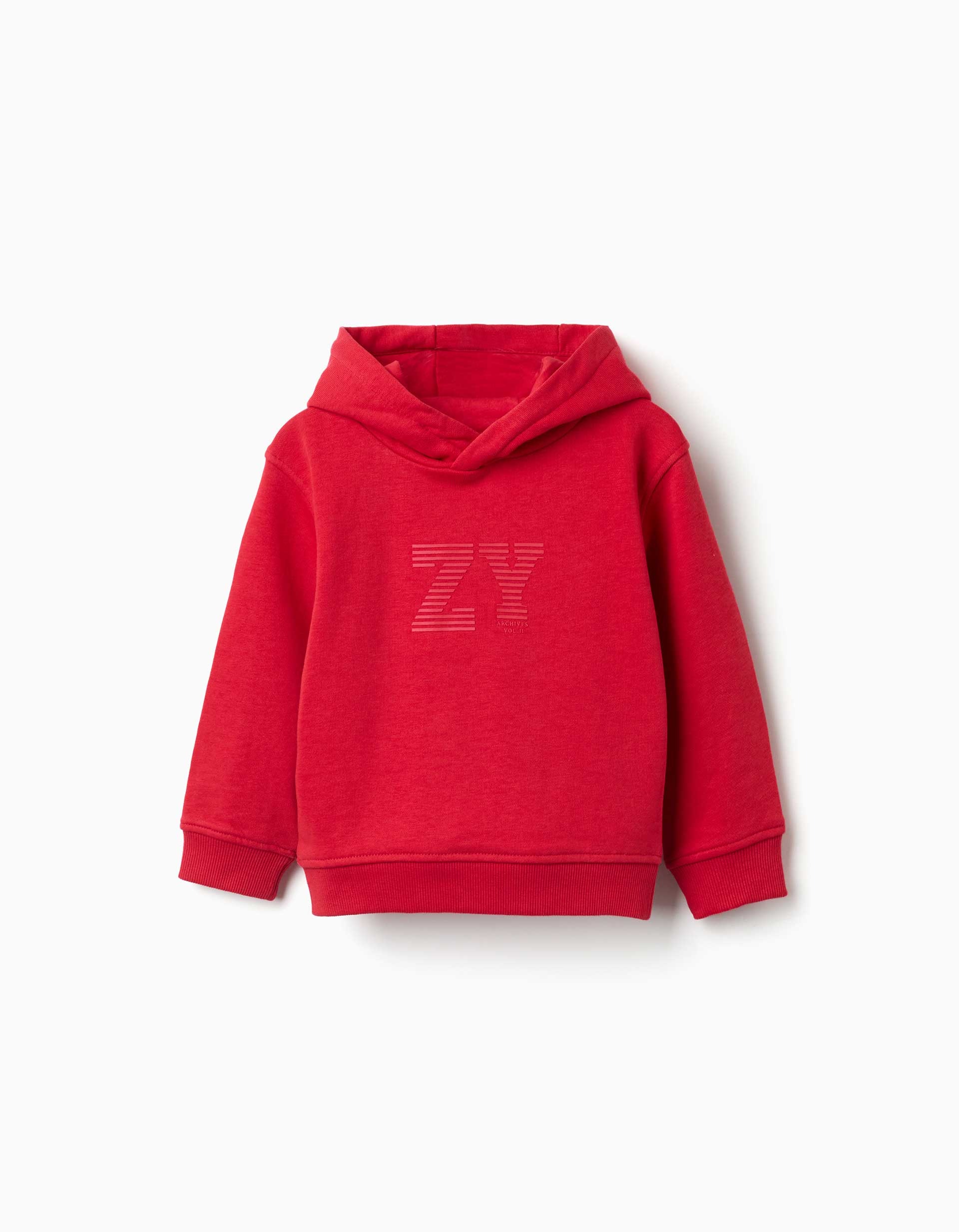 31082005040-0 Sweat à capuche rouge avec logo ZY en relief pour bébé garçon – Image 1
