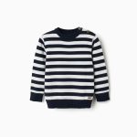 Pull rayé en maille pour bébé garçon, blanc/bleu marine