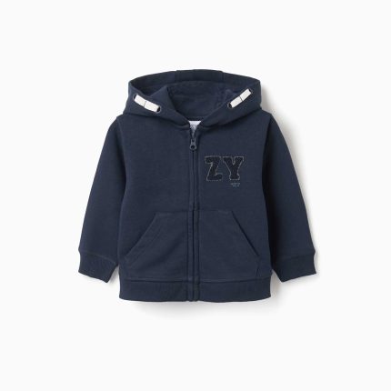 Veste à capuche pour bébé garçon, bleu marine, ornée de broderies bouclées ZY.