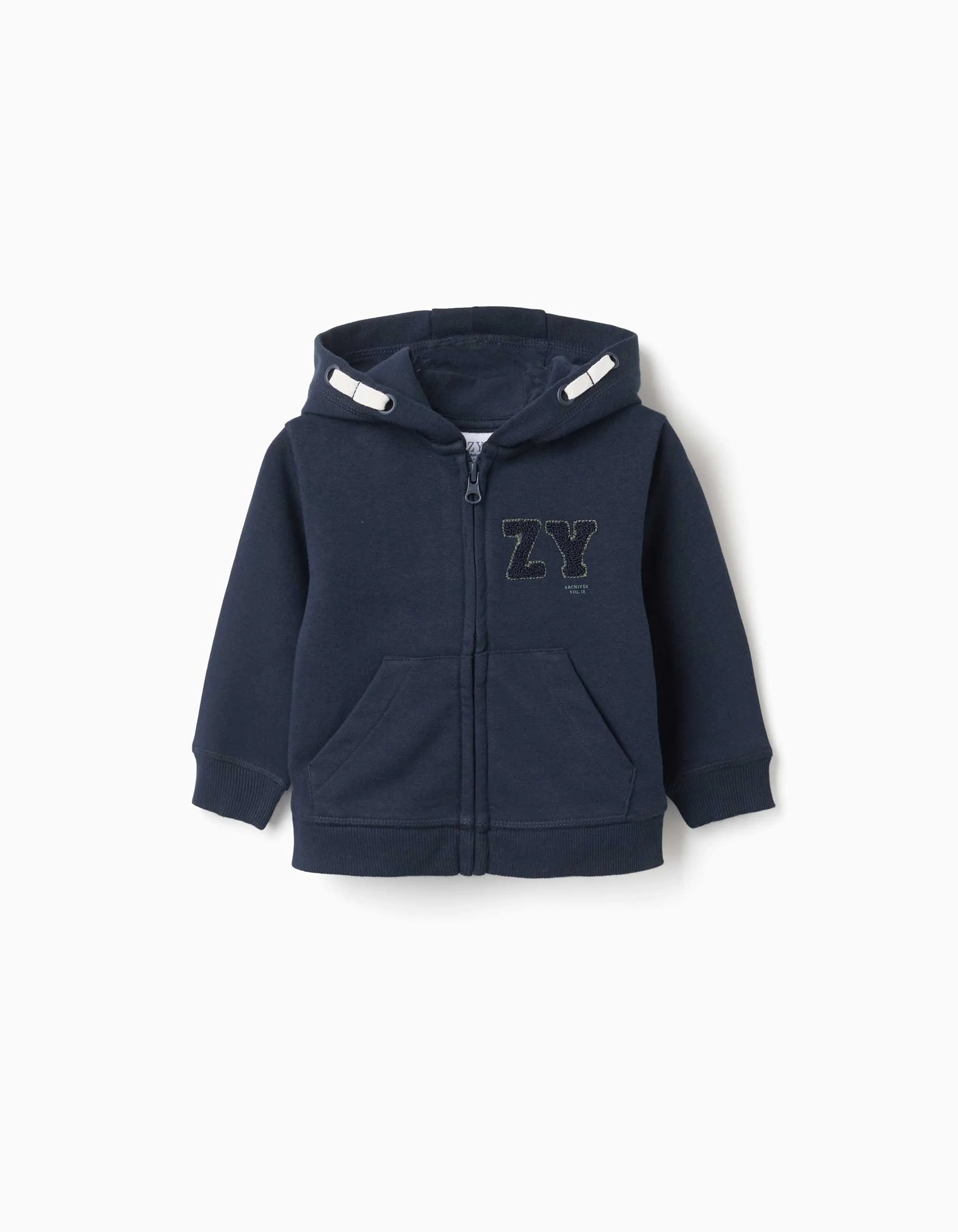 31082014006-0 Veste à capuche pour bébé garçon, bleu marine, ornée de broderies bouclées ZY. – Image 1