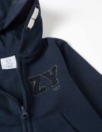 Veste à capuche pour bébé garçon, bleu marine, ornée de broderies bouclées ZY. – Image 3
