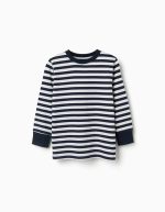 T-shirt à manches longues en coton rayé pour garçon, bleu marine/blanc