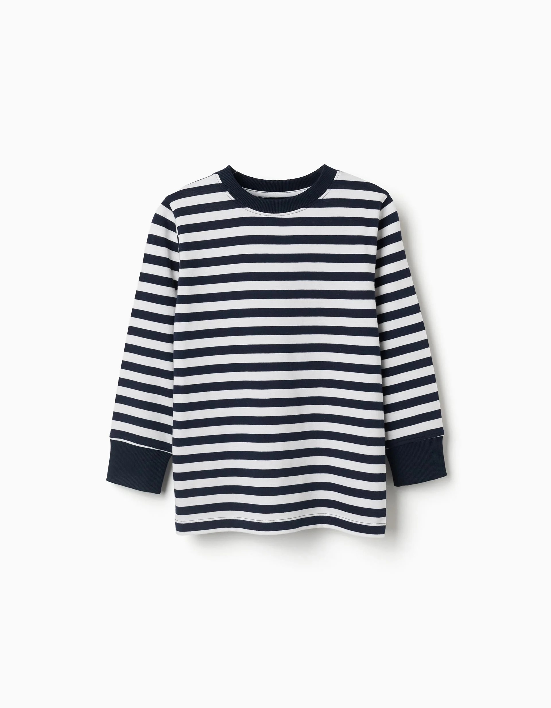 31082020006-0 T-shirt à manches longues en coton rayé pour garçon, bleu marine/blanc – Image 1