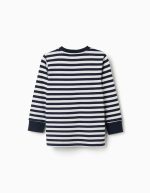 T-shirt à manches longues en coton rayé pour garçon, bleu marine/blanc – Image 2