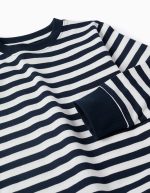 T-shirt à manches longues en coton rayé pour garçon, bleu marine/blanc – Image 3