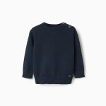 Pull en maille avec boutons aux épaules pour bébé garçon, bleu marine