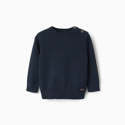 Pull en maille avec boutons aux épaules pour bébé garçon, bleu marine