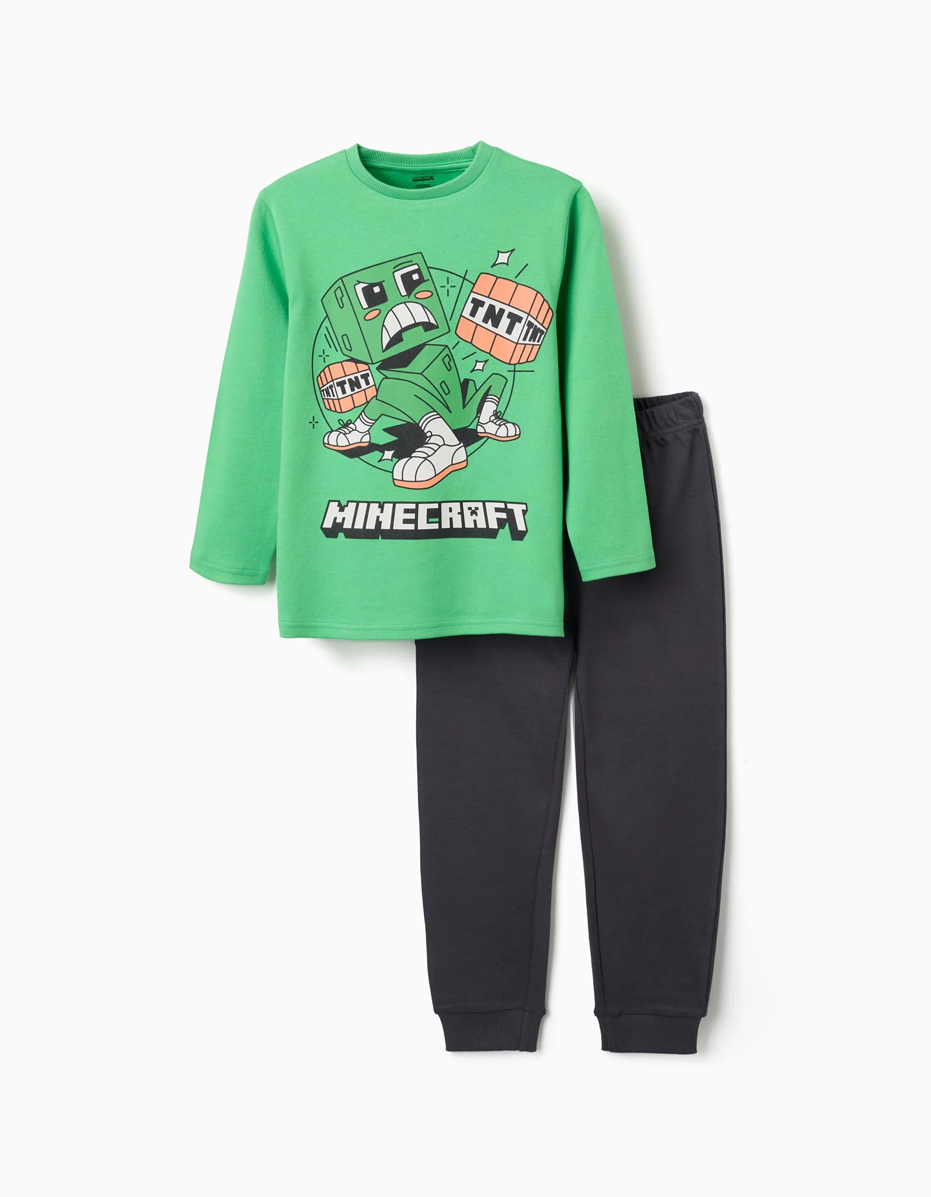 31082026019-0 Pyjama en coton à manches longues avec imprimé Minecraft pour garçon, vert/gris – Image 1