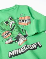 Pyjama en coton à manches longues avec imprimé Minecraft pour garçon, vert/gris – Image 3