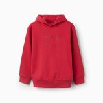 Sweat à capuche rouge pour garçon, avec logo ZY en relief.