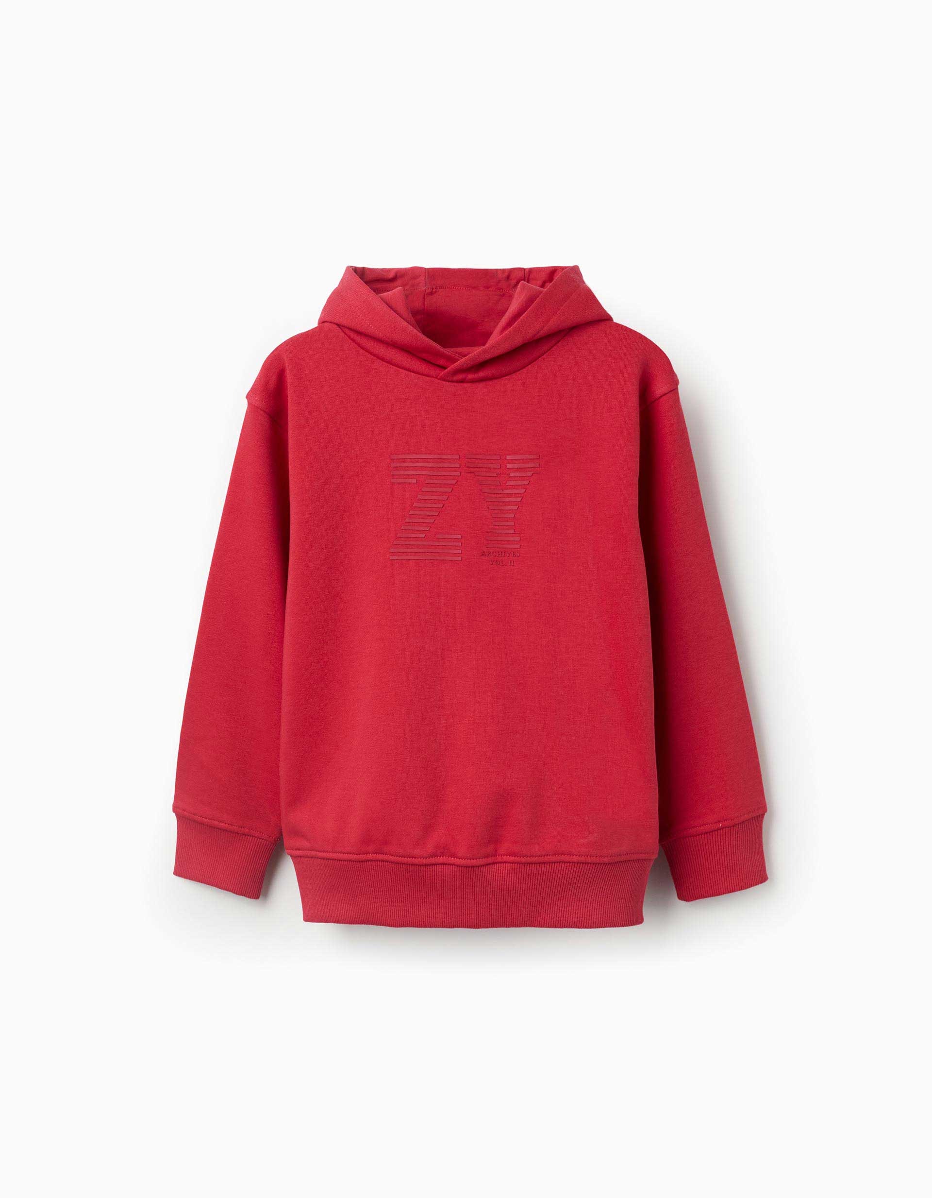 31082055040-0 Sweat à capuche rouge pour garçon, avec logo ZY en relief. – Image 1