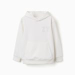 Sweat à capuche blanc avec logo ZY en relief pour garçon