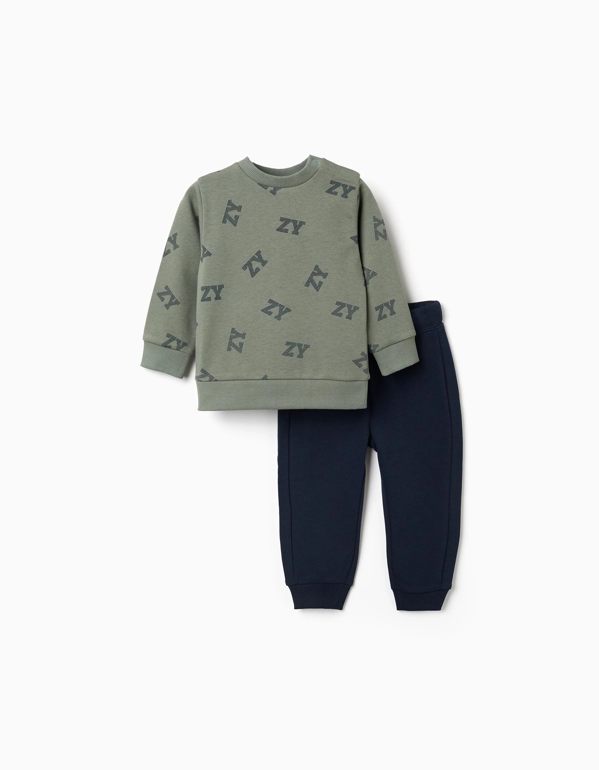 31082056009-1 Ensemble de jogging en polaire pour bébé garçon, vert foncé/bleu marine – Image 1