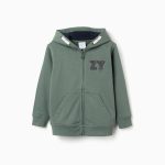 Veste à capuche en coton vert foncé avec broderie bouclée ZY pour garçon