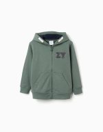 Veste à capuche en coton vert foncé avec broderie bouclée ZY pour garçon