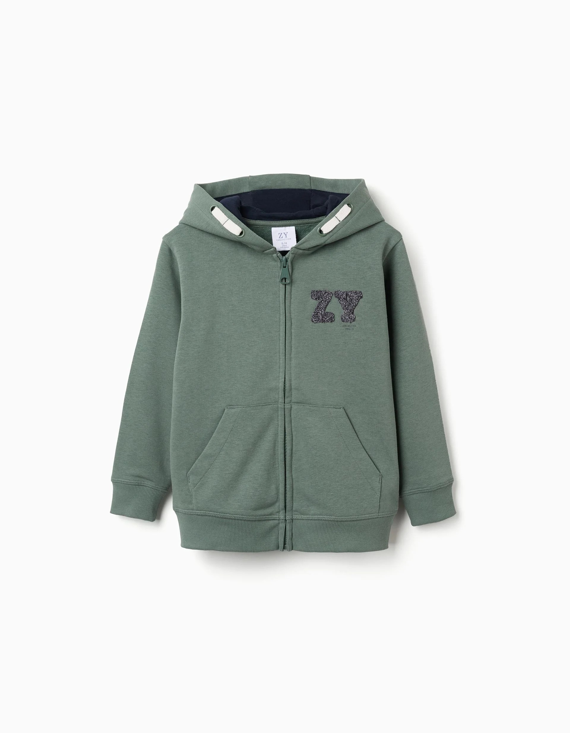 31082057009-0 Veste à capuche en coton vert foncé avec broderie bouclée ZY pour garçon – Image 1