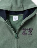 Veste à capuche en coton vert foncé avec broderie bouclée ZY pour garçon – Image 3