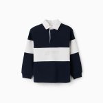 Sweat-shirt à col polo et empiècements colorés pour garçon, blanc/bleu marine